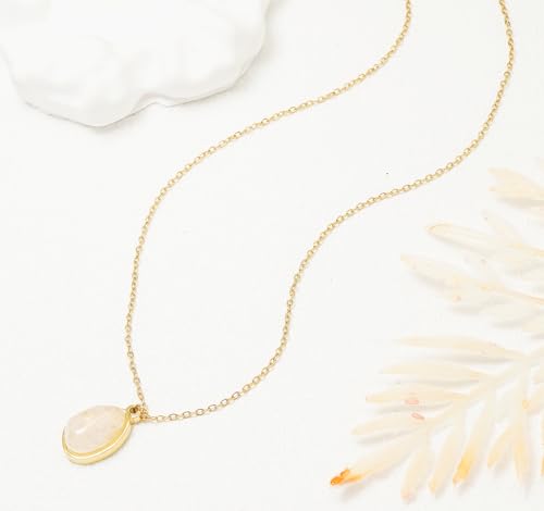 Stone Pendant Necklaces Gemstone Dangle Necklace 18K Gold Plated Teardrop Pendant Necklace for Women - color: White Gold
