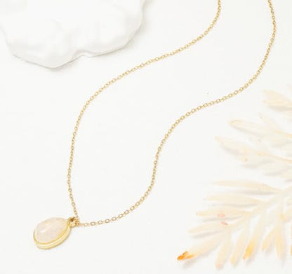Stone Pendant Necklaces Gemstone Dangle Necklace 18K Gold Plated Teardrop Pendant Necklace for Women - color: White Gold