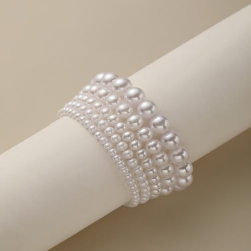 Pearl Bracelets for Women Simulated Pearl Beaded Bracelet White Pearls Stackable Stretch Bracelet Set Multilayered Elastic Pearls Bracelets for Women Bridesmaid Bridal Jewelry - color: pearl