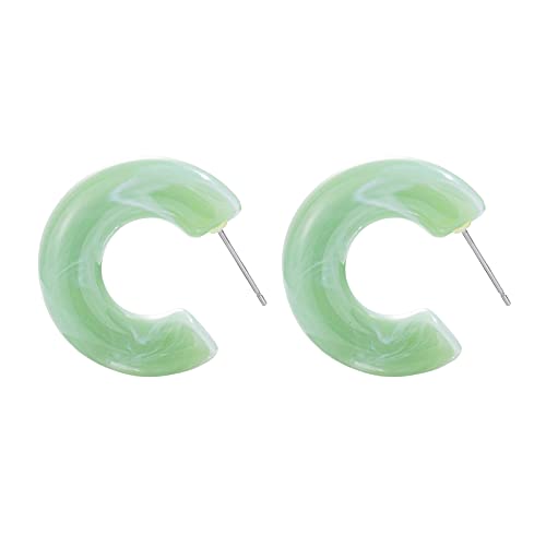 Acrylic Mottled Resin Hoop Earrings Assorted Chunky Lightweight Bohemian Thick Circle Statement Earrings for Women - color: cyan