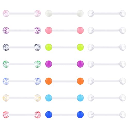 VCMART 14G Plastic Tongue Rings Plastic Nipple Rings for Surgery Clear Tongue Ring Nipple Piercings Glow in Dark Flexible Acrylic Straight Barbell Piercing Retainer for Work Sports 12/14/16/18MM - color: B4 -18mm
