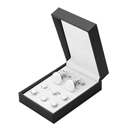 Men's Cufflinks & Tuxedo Studs Set - 316L Stainless Steel Formal Wedding Jewelry, Groomsmen Gift Set with Gift Box - color: 8pcs white