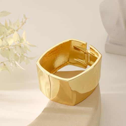 Bangle Bracelets for Women | 14K Gold Plated Trendy Wide Bracelets | Hinged Arm Cuff Bangles Chunky Bracelet for Women - color: Style J-Gold Plated Bangles
