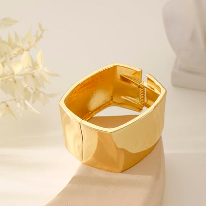 Bangle Bracelets for Women | 14K Gold Plated Trendy Wide Bracelets | Hinged Arm Cuff Bangles Chunky Bracelet for Women - color: Style J-Gold Plated Bangles