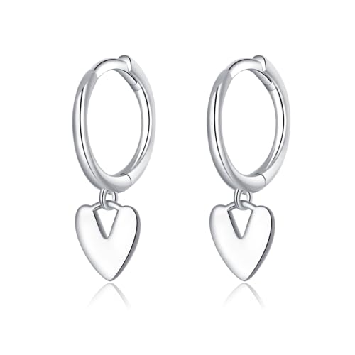 Reffeer Solid 925 Sterling Silver Small Love Heart Drop Earrings Hoop for Women Teen Girls Heart Hoop Earrings Huggie - color: A-Silver