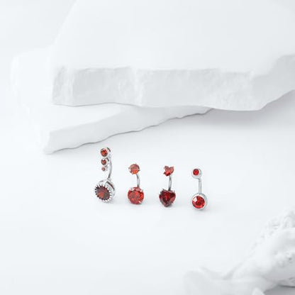 LEE&RO Belly Button Ring Dangle Stainless Steel Belly Rings 14G Belly Button Piercing Cute Navel Ring Belly Piercing Jewelry - style: 8Pcs-Red