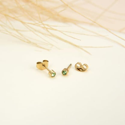 12 Pairs Surgical Stainless Steel Cubic Zirconia Birthstone Stud Earrings Heart Star Round Multicolors Stud Earrings Set for Women - style: Gold round 4mm