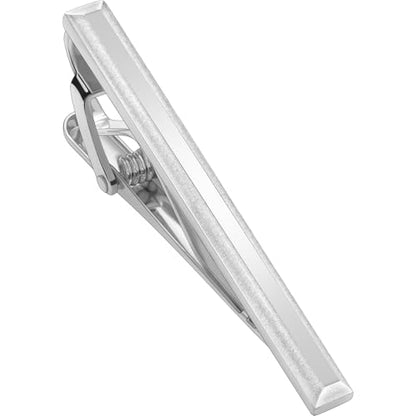 Tie Clip for Men, TAIGRAMA Tie Bar and Tie Pin Clip for Skinny Ties Gold Rose Gold Silver Black, Unique Mens Tie Clip Tie Clasp Suitable for Wedding Anniversary Business Professional and Best Gift - style: Style1-Silver
