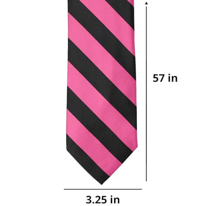 tiemart Men's Striped Tie Standard Length - color: Hot Pink and Black