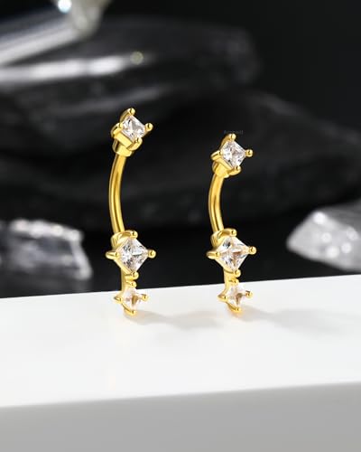 Minimalist Rook Earrings 8MM Silver Rook Piercing Jewelry Stainless Steel Clear CZ 16G Belly Button Ring Curved Barbell - color: Gold-6MM