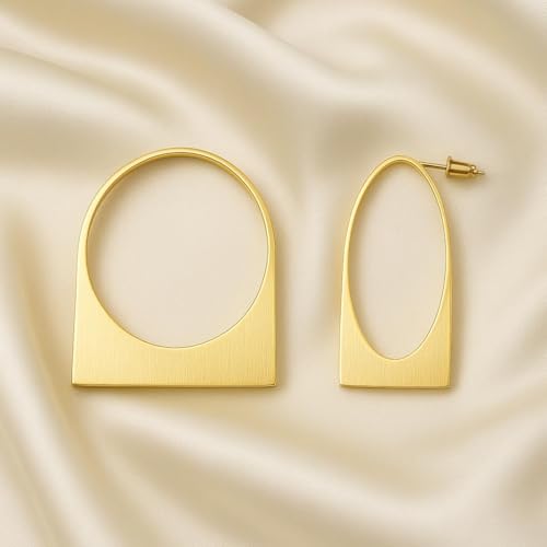 Large Chunky Gold Hoop Earrings for Women – Expensive Hollow Geometric Stainless Steel Statement Dangle Earrings with Textured Big Circle Design, Modern Metallic Fashion Jewelry Gift - color: Gold