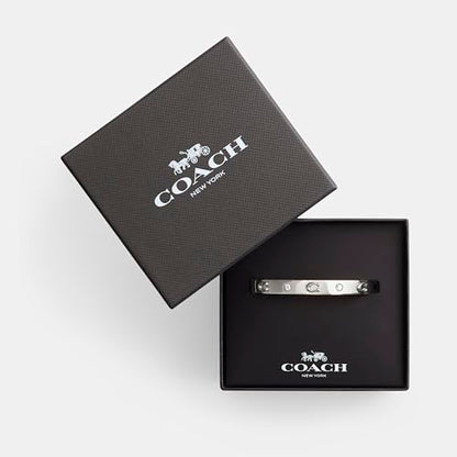 COACH Women's Signature C Logo Hinged Bangle Bracelet - color: Rhodium
