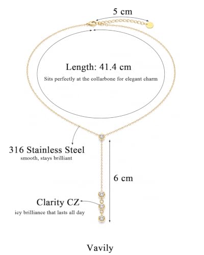 14K Gold Plated Lariat Necklace for Women, Dainty Star Drop Long Necklaces CZ Y-Shaped Pendant Necklaces for Women Trendy Jewelry - color: CZ Y-Shaped Necklace-Gold