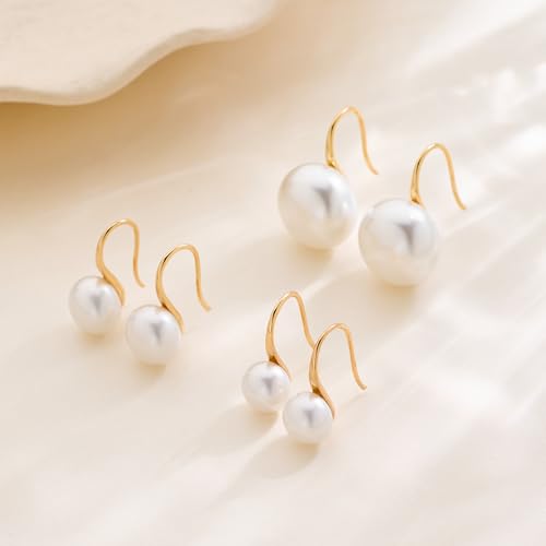 Pearl Earrings for Women Minimalist Pearl Drop Earrings Elegant Leverback Dangle Earrings Wedding jewelry Bridesmaid Gifts - style: 3pcs