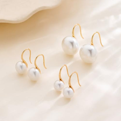 Pearl Earrings for Women Minimalist Pearl Drop Earrings Elegant Leverback Dangle Earrings Wedding jewelry Bridesmaid Gifts - style: 3pcs