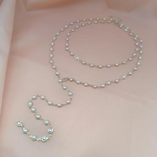 Colorful Crystal Long Necklace for Women Dainty Boho Y-Shaped Color Bead Necklaces Sparkly Rhinestone Pendant Layered Gold Long Chain Choker Good Luck Trend Jewelry Gift Jewelry - color: Double Layer Pearl Silver