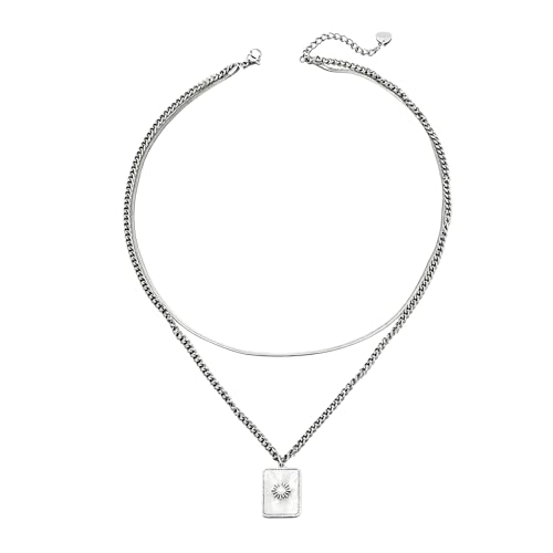 CTRLZTEAM Layered Necklaces for Women Gold Silver Snake Chain Pendant - style: Double Layer Square Shell Necklace - Silver