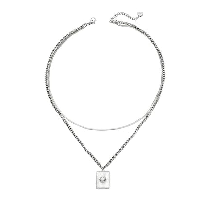 CTRLZTEAM Layered Necklaces for Women Gold Silver Snake Chain Pendant - style: Double Layer Square Shell Necklace - Silver