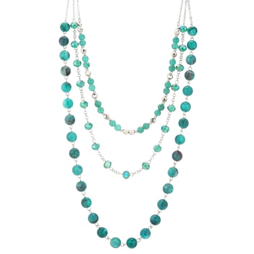 Noessla Layered Beaded Necklaces for Women - 3 Strand Boho Statement Choker Fashion Jewelry Gifts - color: Green