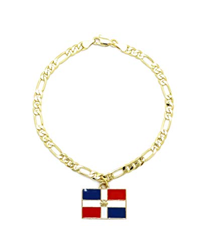 Women's Flag Pendant 5mm 10" Figaro Chain Ankle Bracelet Anklet - style: DR/Gold-Tone