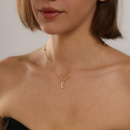 Initial Necklace for Women 14K Gold Silver Dainty Letter Necklace | Personalized Monogram Name Charm Pendant, Simple Bead Chain, Trendy Jewelry Gift, Non Tarnish - style: E