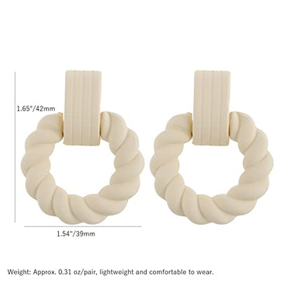 RUOFFETA Rectangle Earrings for Women, Acrylic Square Earrings Twisted Geometric Statement Jewelry - color: Cream Round