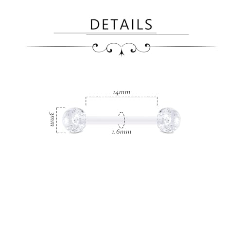 FECTAS 14G Plastic Nipple Rings for Surgery Plastic Tongue Rings Bioflex Flexible Acrylic Piercing Retainer 5 Pairs 14/16/18mm - style: style2-14mm