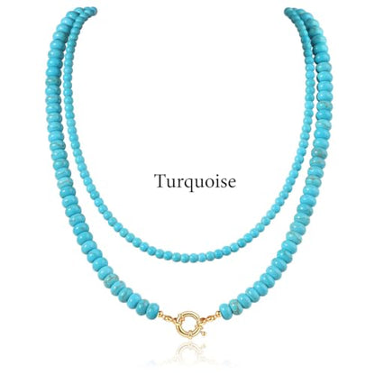 CASDAN 2Pcs Natural Gemstone Beaded Choker Necklaces for Women | Boho Colorful Beads Choker,Natural Stone Surfer Beach Necklaces,Handmade Summer Jewelry,Charm Trendy Necklaces - color: Sky blue
