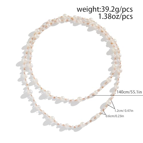 Long Pearl Necklaces for Women Pearl Long Chain Necklace Gold Chain Dainty Delicate Station Necklace Jewelry for Dress Party - color: White
