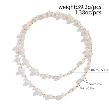 Long Pearl Necklaces for Women Pearl Long Chain Necklace Gold Chain Dainty Delicate Station Necklace Jewelry for Dress Party - color: White