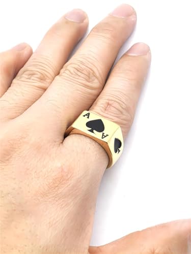JAJAFOOK Mens Womens Stainless Steel Ring Poker Spade Ace Silver Black Sizes 6-14 - color: Spade Ace Gold Black, size: 8