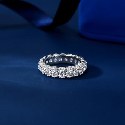 Moissanite Eternity Ring for Women Round Cut D Color VVS1 Moissanite Wedding Band, S925 Sterling Silver 18K White Gold Plated Promise Engagement Rings for Women - style: 2.604CTTW Half Eternity Band