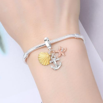 925 Sterling Silver Charms Bead for Bracelets Necklaces, Star Moon Crescent Sun Solar Pendent, Blue Ocean Starfish Shells Turtle Crab Starry Sea Cute Jewelry Birthday Gifts for Women Men - style: Anchor pendant charms