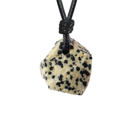 FANASY Natural Raw Crystal Necklace for Women Irregular Stone Necklaces Spiritual Gemstone Pendant with Adjustable Rope - color: Spotted Stone