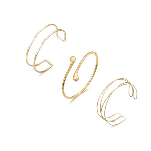 Arm Cuff for Women Layered Armlet Open Adjustable Arm Cuff Gold Silver Upper Arm Cuff Bracelet Minimalist Armband Trendy Jewelry - color: 3Pcs Gold