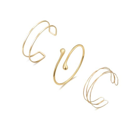 Arm Cuff for Women Layered Armlet Open Adjustable Arm Cuff Gold Silver Upper Arm Cuff Bracelet Minimalist Armband Trendy Jewelry - color: 3Pcs Gold