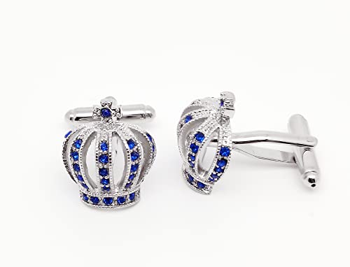 Royal Crown Blue Crystal Cuff Links for Men Lady in Gift Box Unisex Cufflinks for Business Wedding Anniversary Dress - size: one size (Pack of 2)