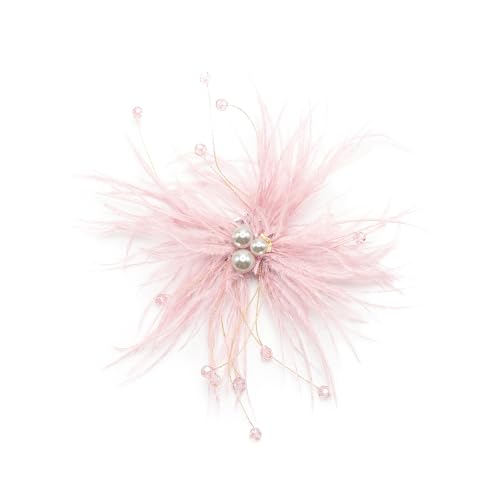 Elegant Feather Flower Pearl Cz Large Brooch Pin for Women Men Rhinestone Crystal Floral Lapel Pins Wedding Party Banquet Dress Suit Clothes Accessories Fashion Jewelry 180mm - color: Pink