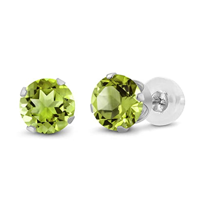 Gem Stone King 14K Gold Gemstone Birthstone Stud Earrings For Women Men | 4MM Round Cut | Solitaire Gold Studs with Secure Backs | Fine Jewelry for Her Him Mom Dad Wife - color: Peridot-August