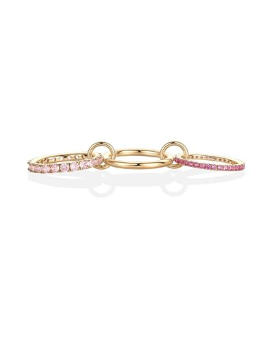 PAVOI 14K Gold Plated Interlocking Ring for Women - Chunky Connected Bands Interlock Stackable Rings for Women - Trendy Cubic Zirconia Two Tone Interlocked Multi-Band Statement Jewelry - style: Chunky Bands & Fuschia CZ - Yellow Gold
