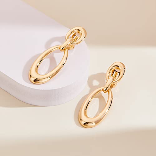 MUYAN Gold Clip On Drop Earrings for Women Non Piercing Dangle Earrings Fashion Jewelry - color: E Clip Gold