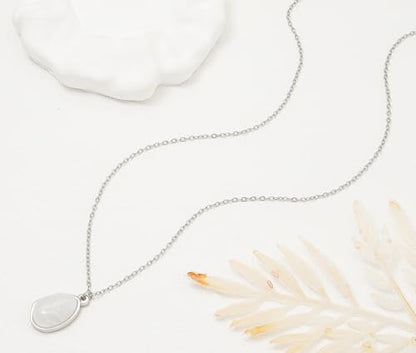 Stone Pendant Necklaces Gemstone Dangle Necklace 18K Gold Plated Teardrop Pendant Necklace for Women - color: White Silver
