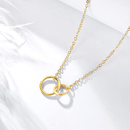 Fettero Pendant Necklace Gold Choker Layered Coin Open Karma Circle Full New Crescent Moon 14K Gold Plated Simple Dainty Necklaces for Women Jewelry Gift - style: Double Circle Gold / 2 Layer