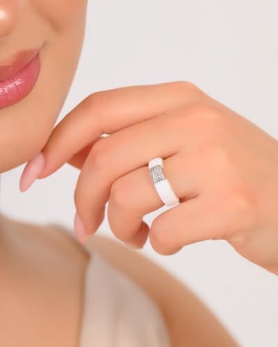 Rinfit Silicone Ring with Metal Plate & CZ for Women | AAAAA Grade Cubic Zirconia Stones, Flexible Rubber Wedding Band, Comfortable Fit, Engagement Ring for Her, Patented Design - color: Pack G: White and Silver