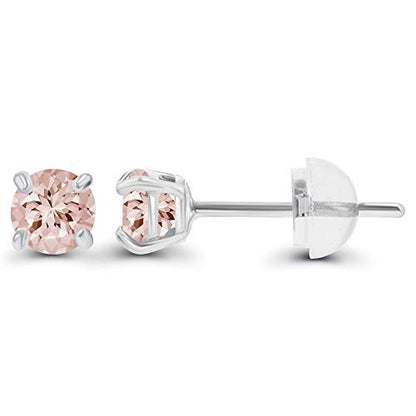 Solid 14K Gold 3mm Round Prong Set Hypoallergenic Genuine Petite Birthstone Stud Earrings - color: Morganite