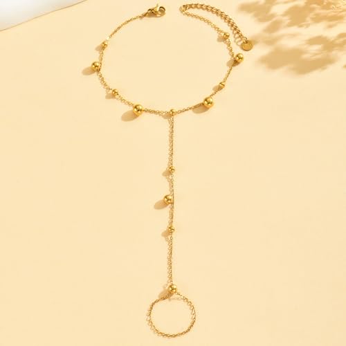 Ankle Bracelets for Women 18K Gold Plated Dainty Pearl Cross CZ Anklets Daisy Moon Star Gold Bead Satellite Cuban Link Chain Waterproof Summer Beach Foot Jewelry - style: Beads-Gold