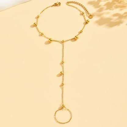 Ankle Bracelets for Women 18K Gold Plated Dainty Pearl Cross CZ Anklets Daisy Moon Star Gold Bead Satellite Cuban Link Chain Waterproof Summer Beach Foot Jewelry - style: Beads-Gold