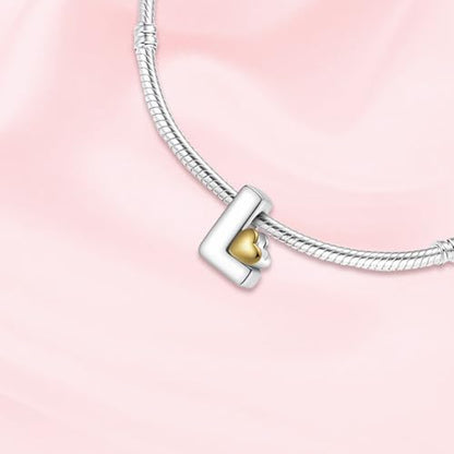 A~Z Alphabet Charm Letter Beads 925 Sterling Silver with Heart-shaped 5A Cubic Zircon Stones fits Pandora European Bracelets Necklace Jewelry Gift for Women - style: L Letter Charms