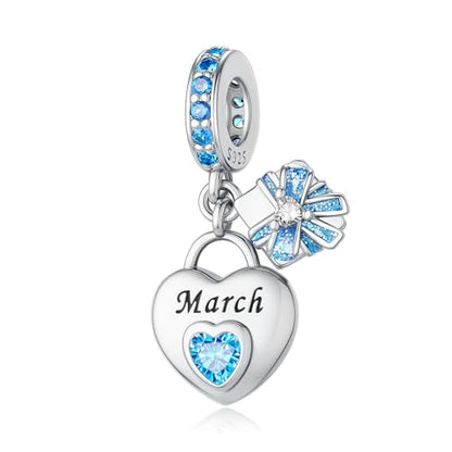 LNQOBU 925 Sterling Silve Heart-shaped Birthstone Charm for Bracelets, With 5A Cubic Zirconia Birthday Charms Dangle Pendant Bead for Pandora Bracelets - color: C-March