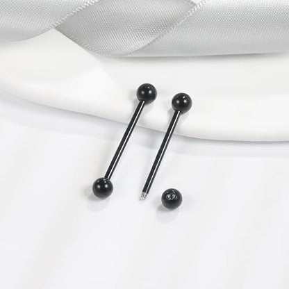 12mm-45mm 16G 14G Nipple Tongue Rings Industril Piercing Jewelry Externally Threaded 316L Surgical Steel Nipple Tongue Barbells Piercing Jewelry for Women Men Silver Black Gold Tone - color: Black:14G-12mm-45mm Bars/5mm Balls